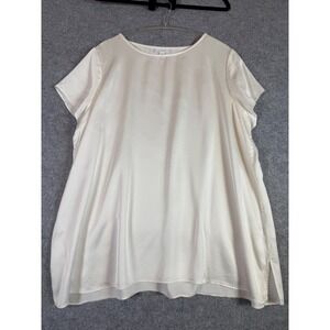 Pure Jill Blouse Womens L Tall Cream Excellent Short Sleeve Rayon Satin Top